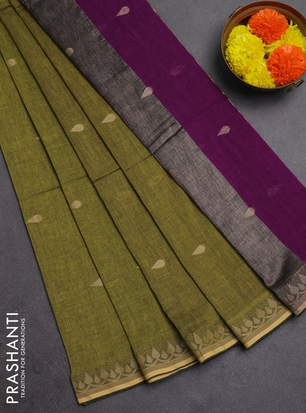 Bengal soft cotton saree light green and purple with allover thread woven buttas and thread woven border