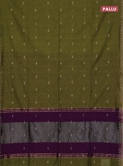 Bengal soft cotton saree light green and purple with allover thread woven buttas and thread woven border