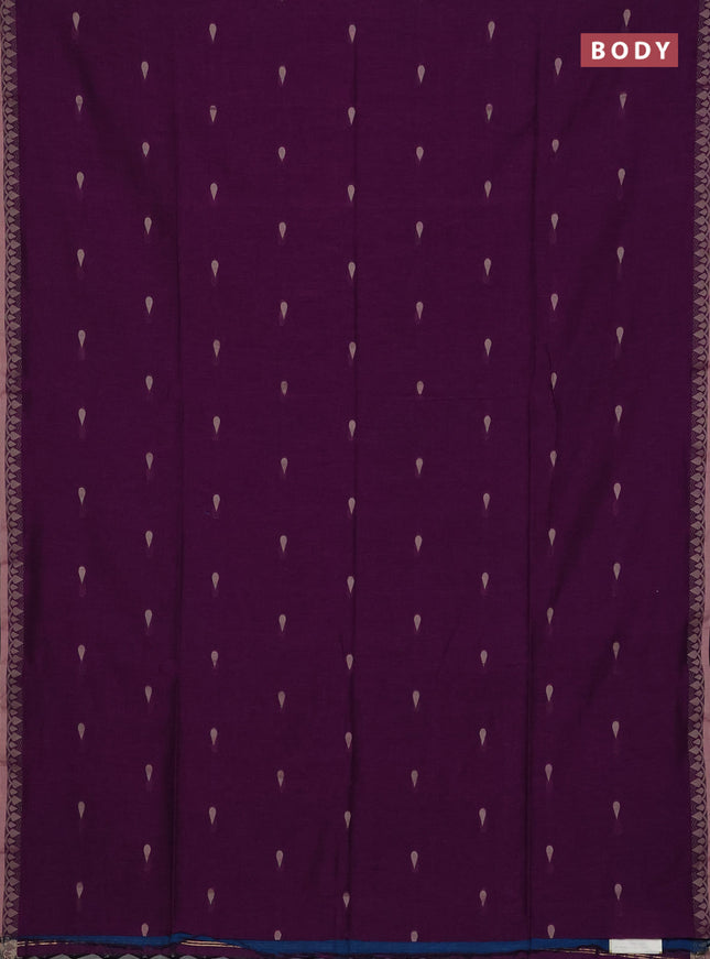 Bengal soft cotton saree purple and cs blue with allover thread woven buttas and thread woven border
