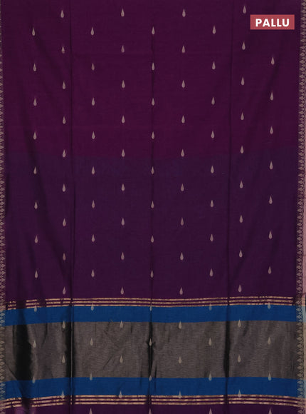 Bengal soft cotton saree purple and cs blue with allover thread woven buttas and thread woven border