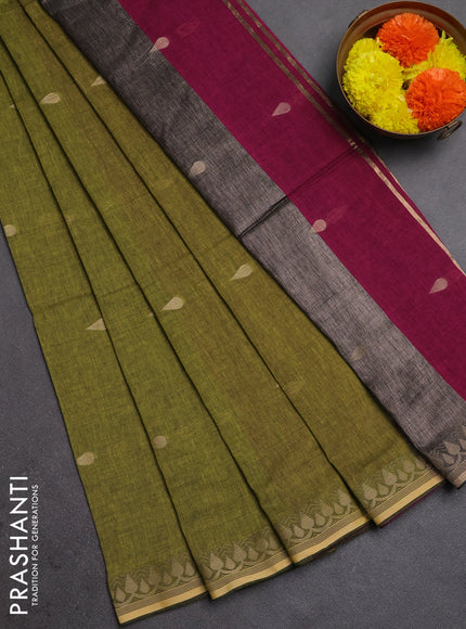 Bengal soft cotton saree light green and magenta pink with allover thread woven buttas and thread woven border