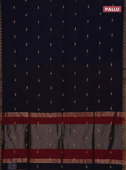 Bengal soft cotton saree navy blue and red with allover thread woven buttas and thread woven border