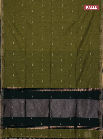 Bengal soft cotton saree lime green and bottle green with allover thread woven buttas and thread woven border