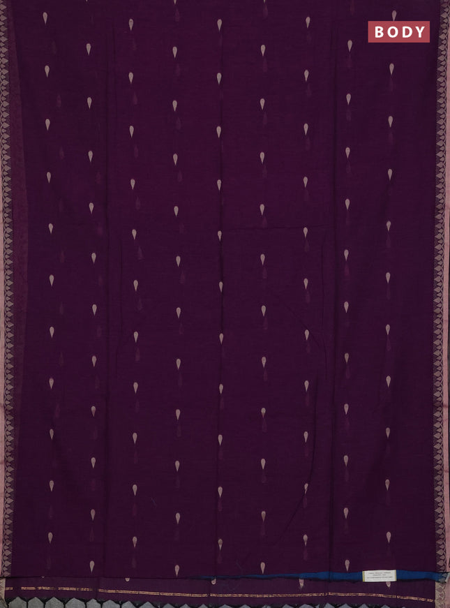 Bengal soft cotton saree purple and cs blue with allover thread woven buttas and thread woven border