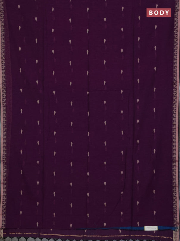 Bengal soft cotton saree purple and cs blue with allover thread woven buttas and thread woven border