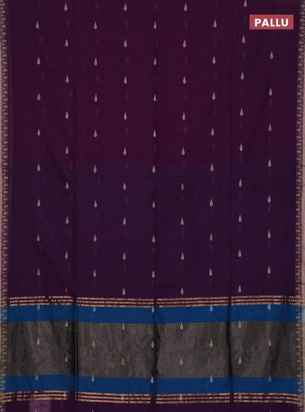 Bengal soft cotton saree purple and cs blue with allover thread woven buttas and thread woven border