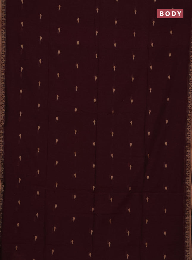 Bengal soft cotton saree deep maroon and light green with allover thread woven buttas and thread woven border