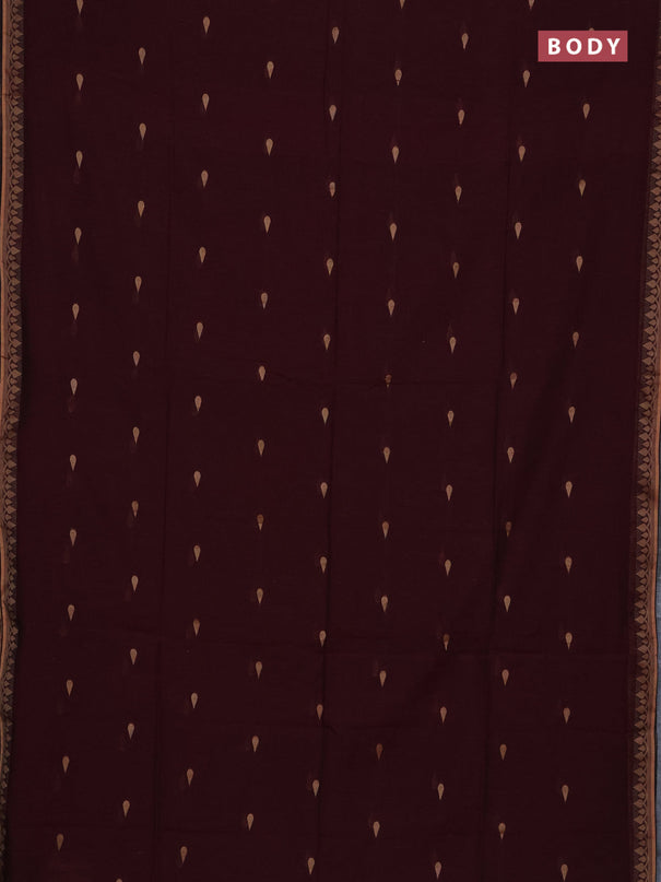 Bengal soft cotton saree deep maroon and light green with allover thread woven buttas and thread woven border
