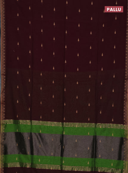Bengal soft cotton saree deep maroon and light green with allover thread woven buttas and thread woven border