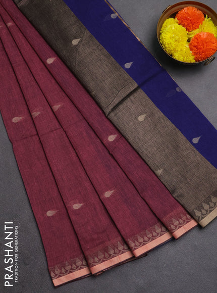 Bengal soft cotton saree light pink and navy blue with allover thread woven buttas and thread woven border