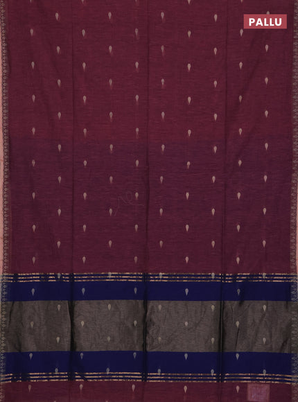 Bengal soft cotton saree light pink and navy blue with allover thread woven buttas and thread woven border