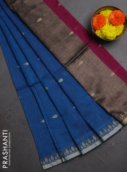 Bengal soft cotton saree cs blue and pink with allover thread woven buttas and thread woven border