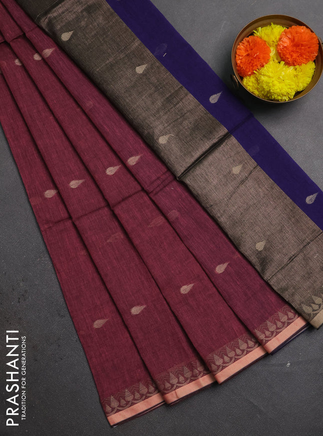 Bengal soft cotton saree light pink and violet with allover thread woven buttas and thread woven border