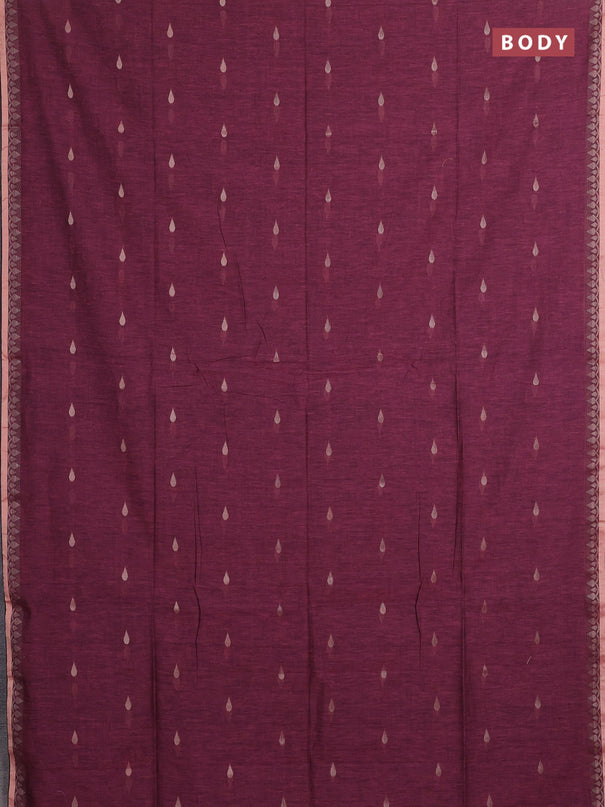 Bengal soft cotton saree light pink and violet with allover thread woven buttas and thread woven border