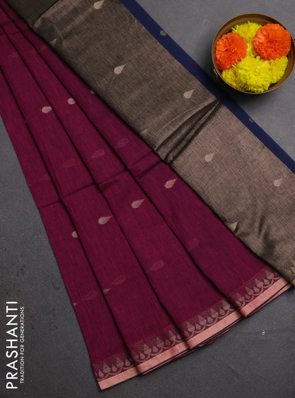 Bengal soft cotton saree pink and navy blue with allover thread woven buttas and thread woven border