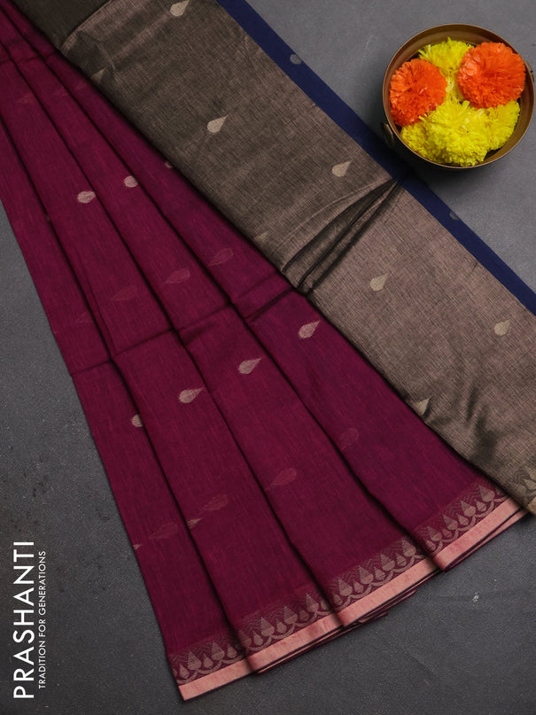 Bengal soft cotton saree pink and navy blue with allover thread woven buttas and thread woven border