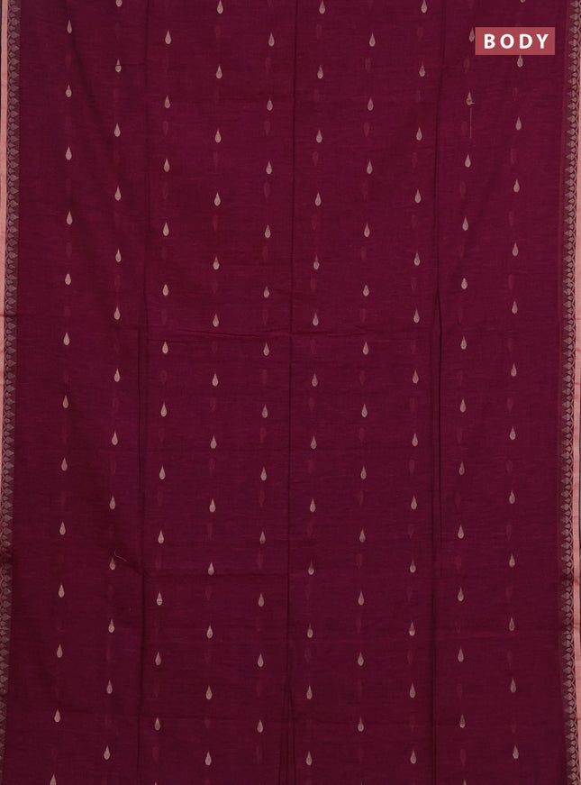 Bengal soft cotton saree pink and navy blue with allover thread woven buttas and thread woven border