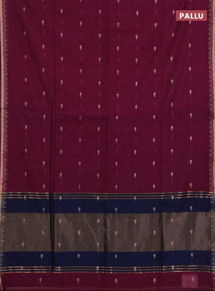 Bengal soft cotton saree pink and navy blue with allover thread woven buttas and thread woven border