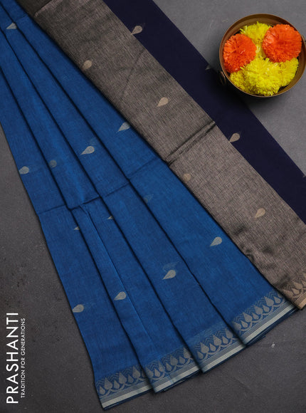Bengal soft cotton saree cs blue and navy blue with allover thread woven buttas and thread woven border