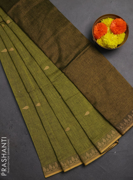 Bengal soft cotton saree light green with allover thread woven buttas and thread woven border