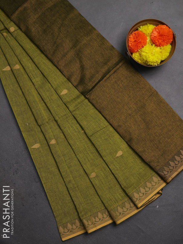 Bengal soft cotton saree light green with allover thread woven buttas and thread woven border