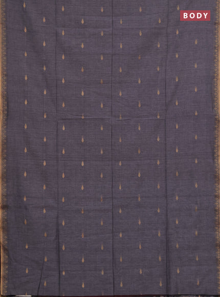 Bengal soft cotton saree grey and deep maroon with allover thread woven buttas and thread woven border