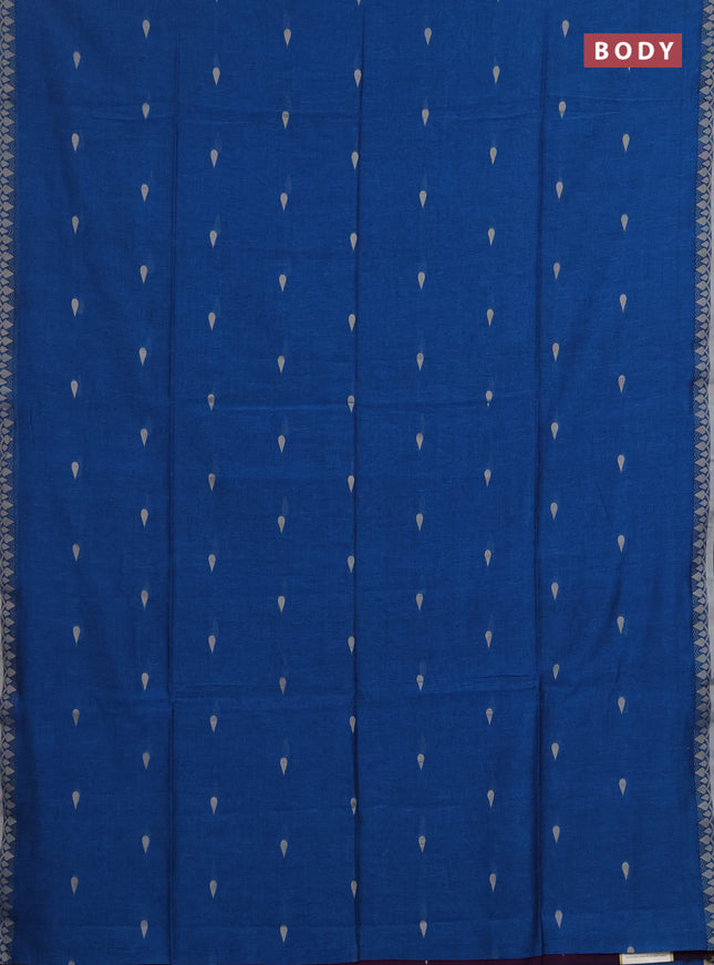 Bengal soft cotton saree cs blue and deep purple with allover thread woven buttas and thread woven border