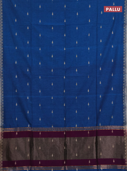Bengal soft cotton saree cs blue and deep purple with allover thread woven buttas and thread woven border