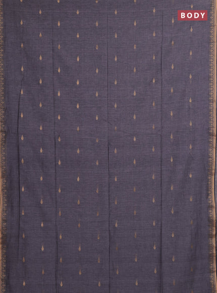 Bengal soft cotton saree grey and deep purple with allover thread woven buttas and thread woven border