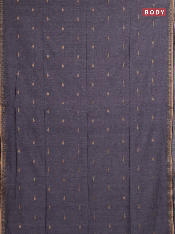 Bengal soft cotton saree grey and deep purple with allover thread woven buttas and thread woven border