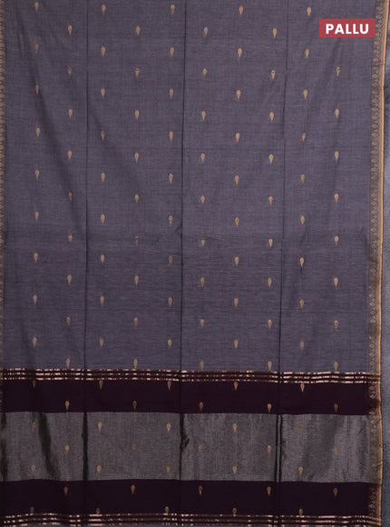 Bengal soft cotton saree grey and deep purple with allover thread woven buttas and thread woven border