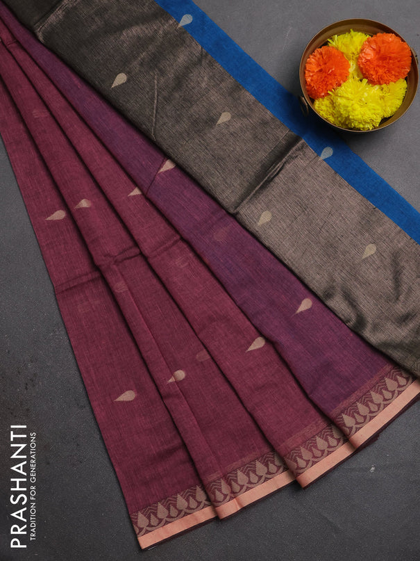Bengal soft cotton saree light pink and cs blue with allover thread woven buttas and thread woven border
