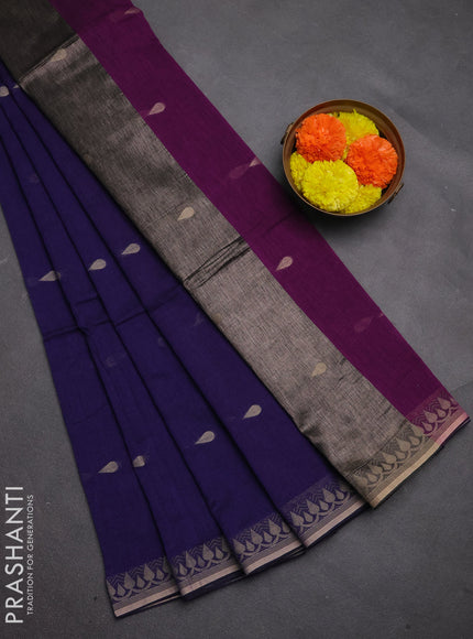 Bengal soft cotton saree violet and purple with allover thread woven buttas and thread woven border
