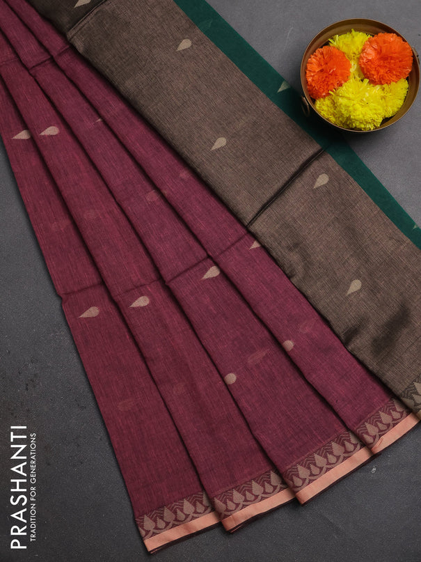 Bengal soft cotton saree light pink and green with allover thread woven buttas and thread woven border