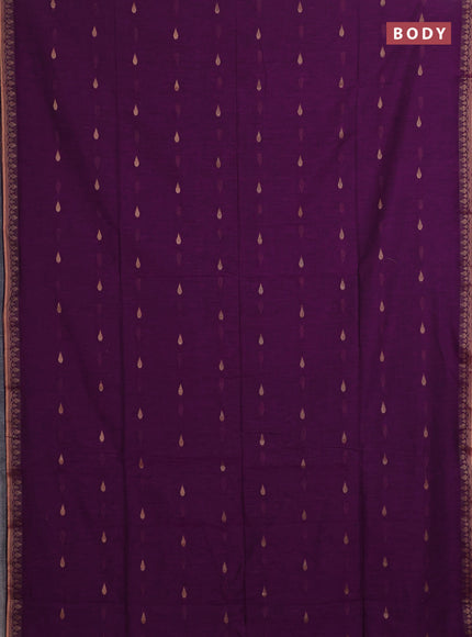 Bengal soft cotton saree dark mustard and purple with allover thread woven buttas and thread woven border
