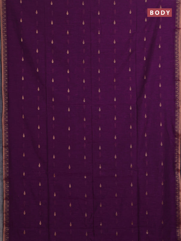 Bengal soft cotton saree dark mustard and purple with allover thread woven buttas and thread woven border