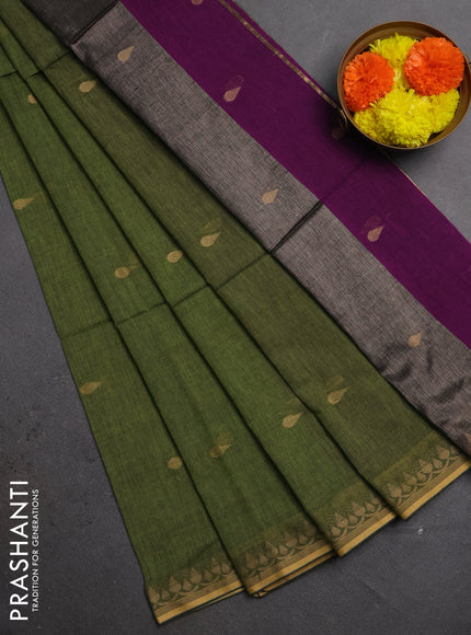 Bengal soft cotton saree light green and purple with allover thread woven buttas and thread woven border