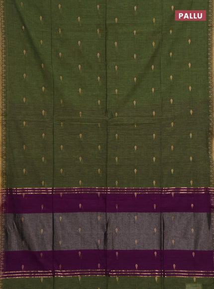 Bengal soft cotton saree light green and purple with allover thread woven buttas and thread woven border