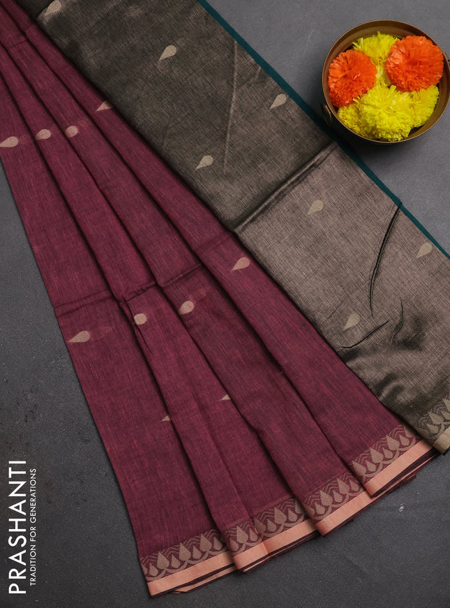 Bengal soft cotton saree light pink and green with allover thread woven buttas and thread woven border