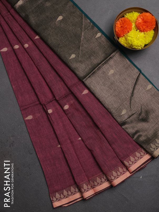 Bengal soft cotton saree light pink and green with allover thread woven buttas and thread woven border