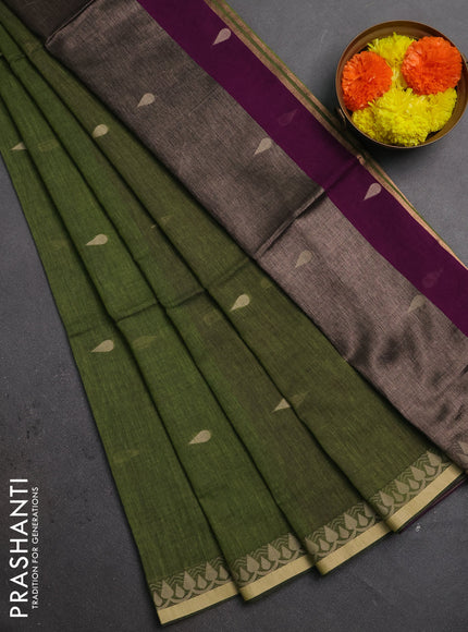 Bengal soft cotton saree light green and purple with allover thread woven buttas and thread woven border