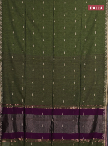 Bengal soft cotton saree light green and purple with allover thread woven buttas and thread woven border