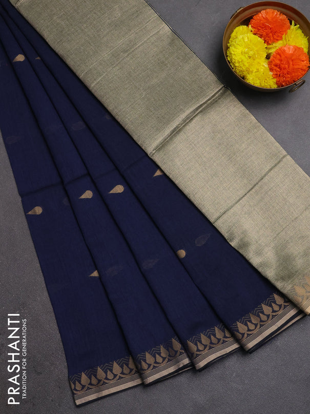 Bengal soft cotton saree navy blue with allover thread woven buttas and thread woven border