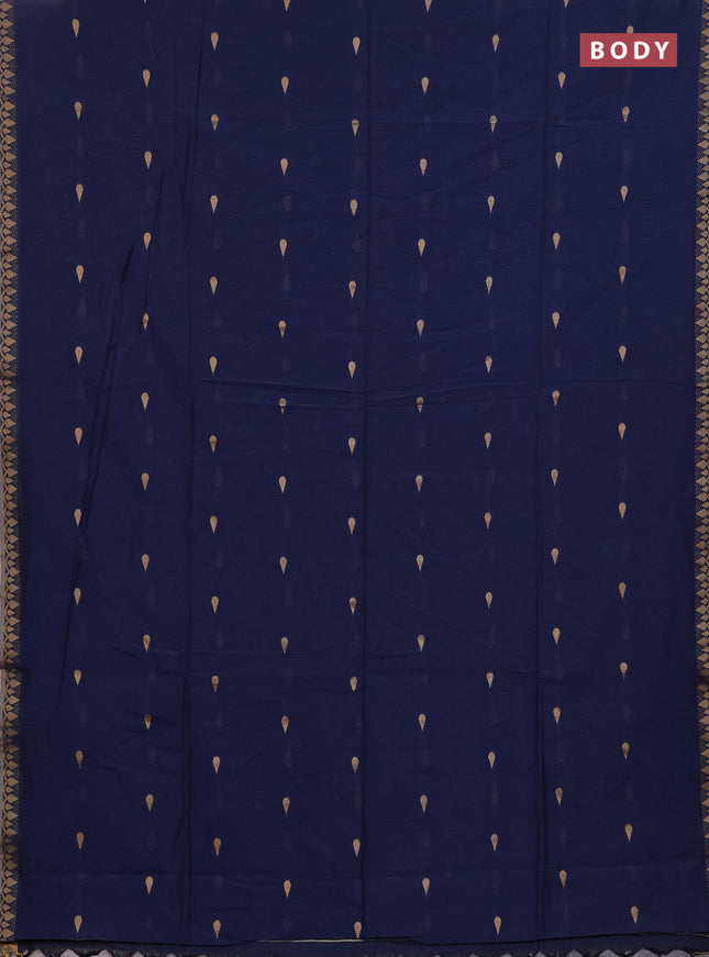 Bengal soft cotton saree navy blue with allover thread woven buttas and thread woven border
