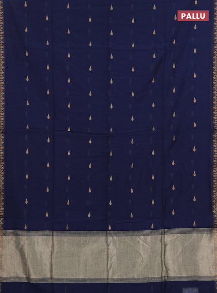Bengal soft cotton saree navy blue with allover thread woven buttas and thread woven border