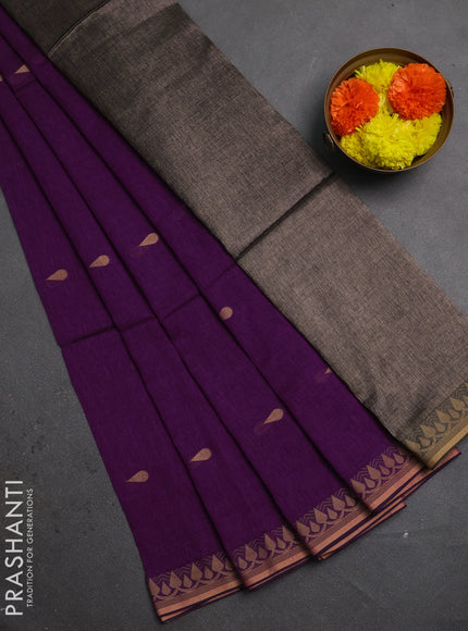 Bengal soft cotton saree purple with allover thread woven buttas and thread woven border
