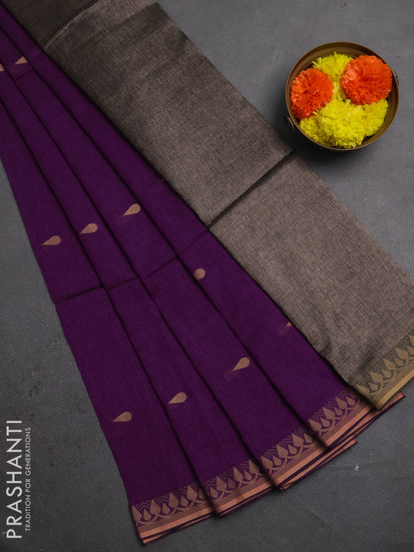 Bengal soft cotton saree purple with allover thread woven buttas and thread woven border