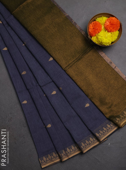 Bengal soft cotton saree grey with allover thread woven buttas and thread woven border