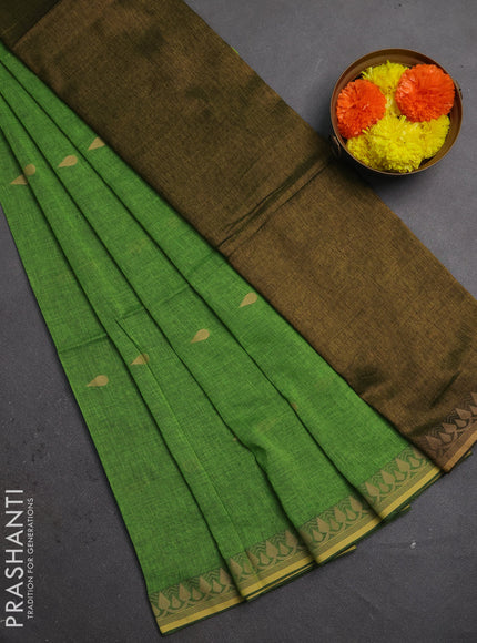 Bengal soft cotton saree light green with allover thread woven buttas and thread woven border