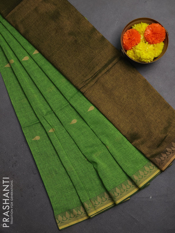Bengal soft cotton saree light green with allover thread woven buttas and thread woven border